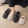 Soft leather bag head half slippers women's summer wear 2025 new Mary Jane hollow Roman fishing net shoes hole cool slippers