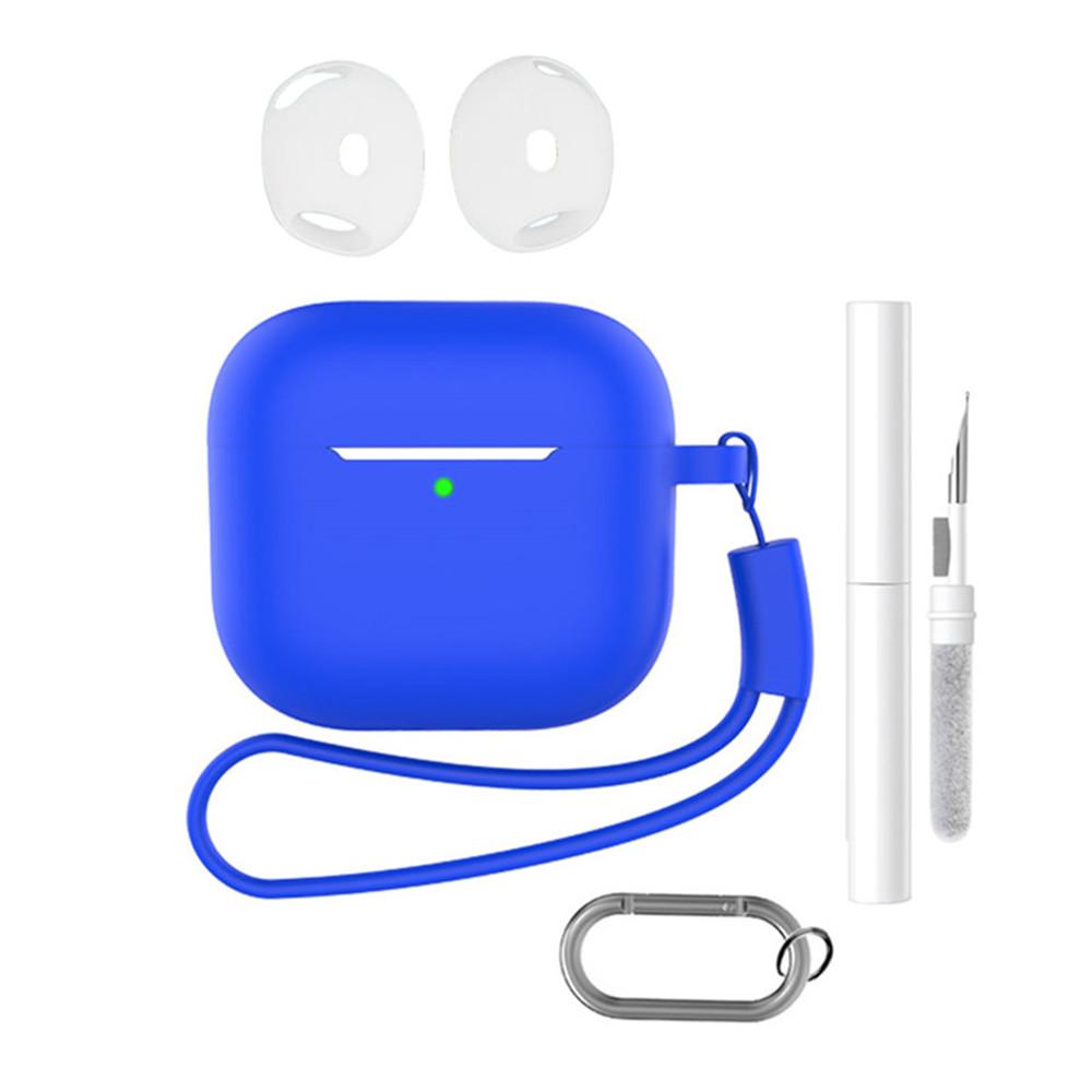 For AirPods 4 Earphone Silicone Case Set with Anti-Lost Keychain, Strap, Ear Tips, Cleaning Pen