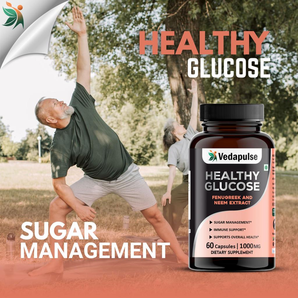 Capsule Vedapulse Healthy Glucose con Fieno Greco, Neem, Melone Amaro e Berberina | 60 Capsule