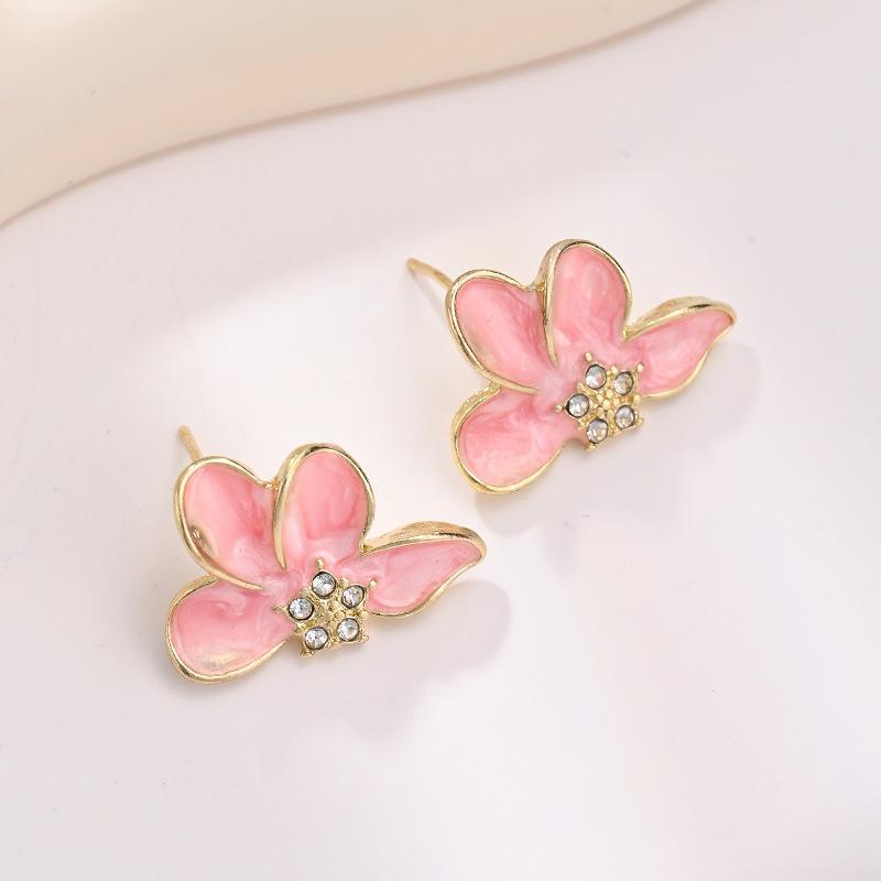 

Pink Color Flower Five Star Rhinestone Exquisite Love Geometry Personality Stud Earring for Women Zircon Christmas Girl Gift