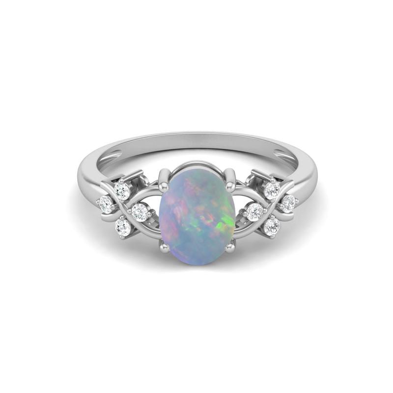 8X6MM Oval Opal Gemstone 925 Sterling Silver Solitaire Vine-Inspired Women Wedding Ring