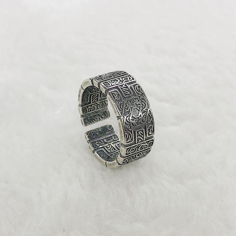 Retro Tang Grass Pattern Ring For Men Zinc Alloy Color Punk Gothic Open Ring Handmade Rock Hiphop Unisex Zircon Accessories Gift