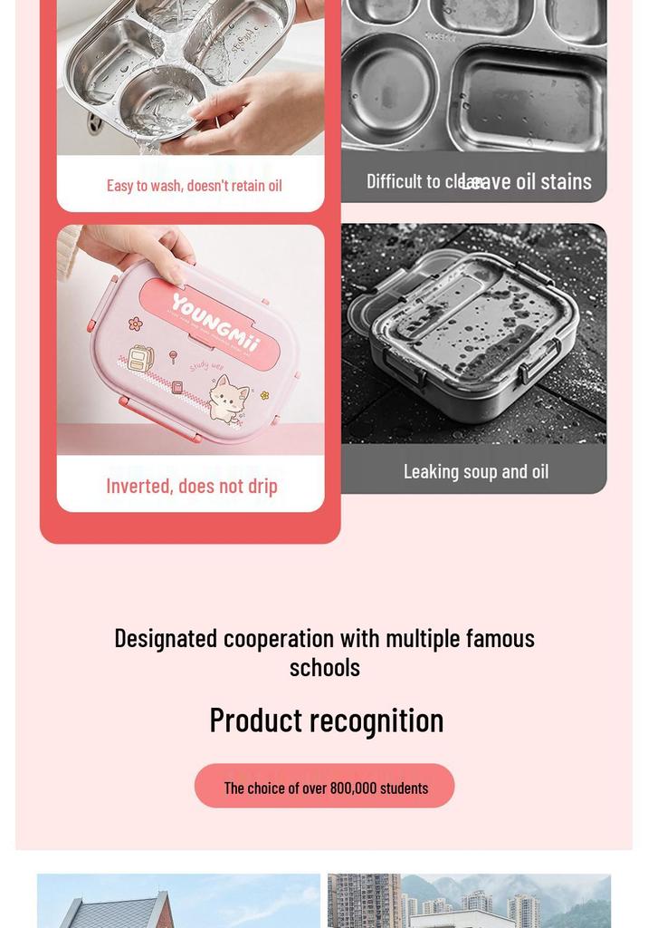 304 Stainless Steel Insulated Bento Box - Student Lunchbox with Food Compartments