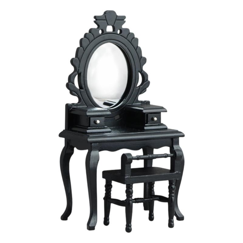 1/12 Scale Traditional Wooden Mini Furniture Set Dresser Stool With Fine Workmanship For Small Room Display