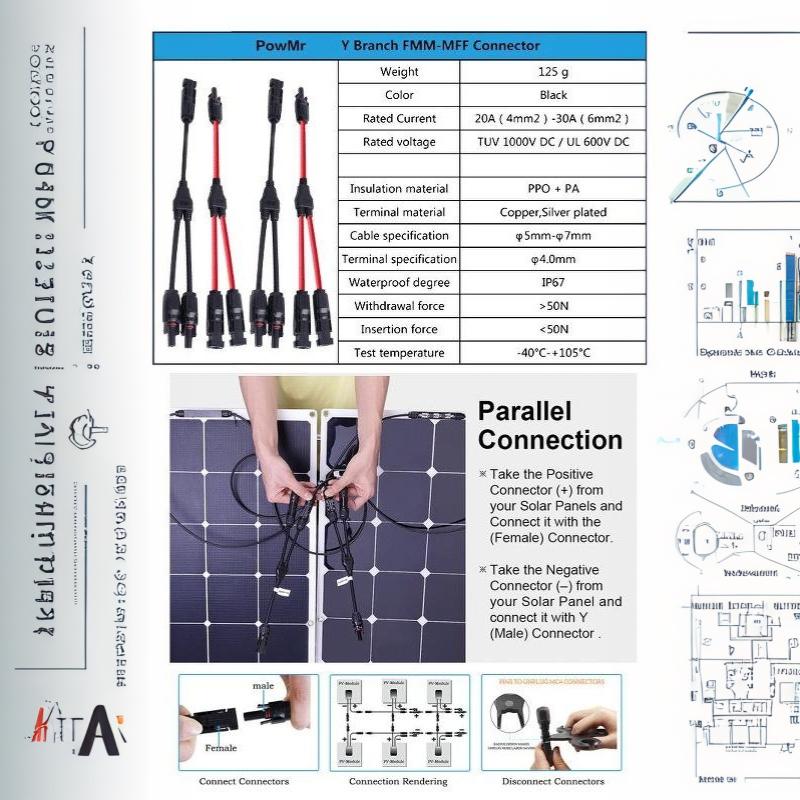 Power Solar Connectors 20A Y-Branch Cable, Solar Cable Parallel Adaptor In Pair For Solar Panel 1*M/Ff+1*F/Mm Black Red Power