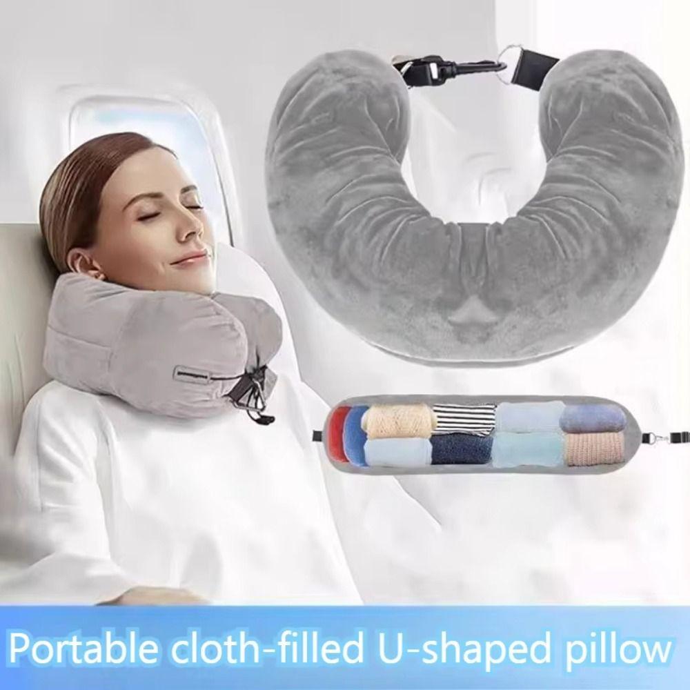 Compact Waterproof Travel Neck Pillow Comfortable Adjustable Strap Storage Bag Portable Soft Fillable Pillow Airplane Travel