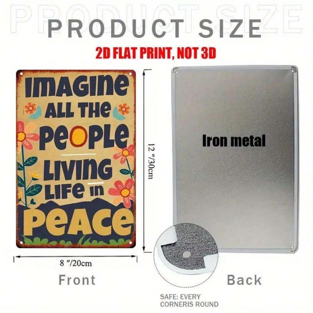 Vintage Hippie 8x12 Inch Metal Wall Art Sign Imagine All People Living Life In Peace Home Bar Cafe Decor Retro