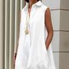 Summer New Product Solid Color Sleeveless Large Size Loose Lapel Medium and Long Women's Shirt Dress Vacation Style