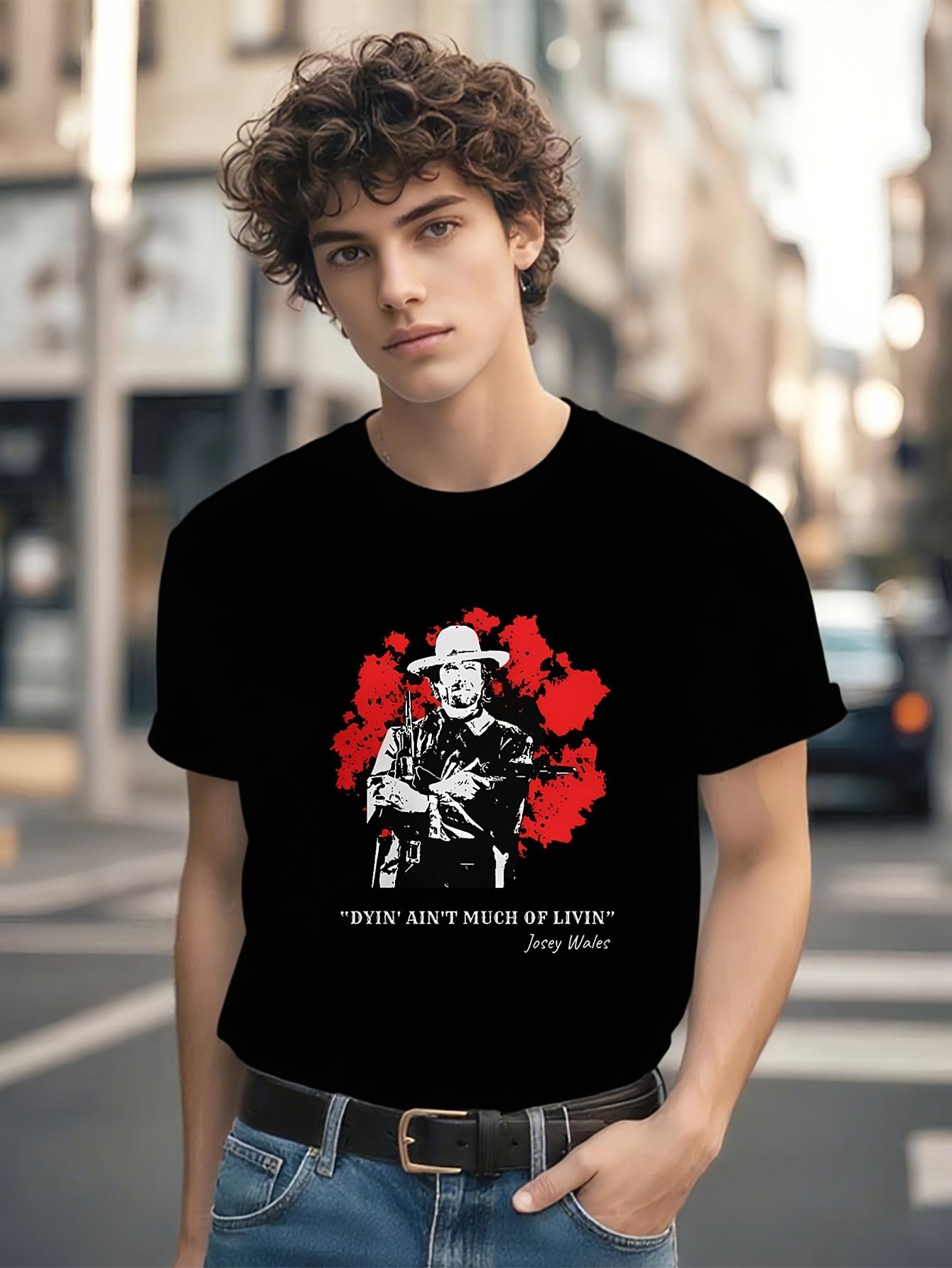 Outlaw Graphic T-shirt - Crew Neck Tee with Red Splatter Design S