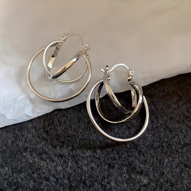 New simple three-circle cross earrings three-dimensional geometry temperament high-end earrings exquisite fashion versatile ear jewelry