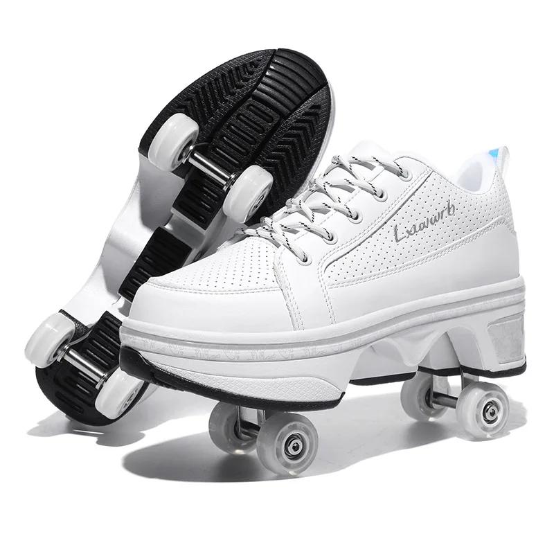 4 Wheel Dual-Use Roller Skates Retractable Wheels Racing Roller Shoes Children's Shoes with Wheels Speed Skate Skateboard Shoes
