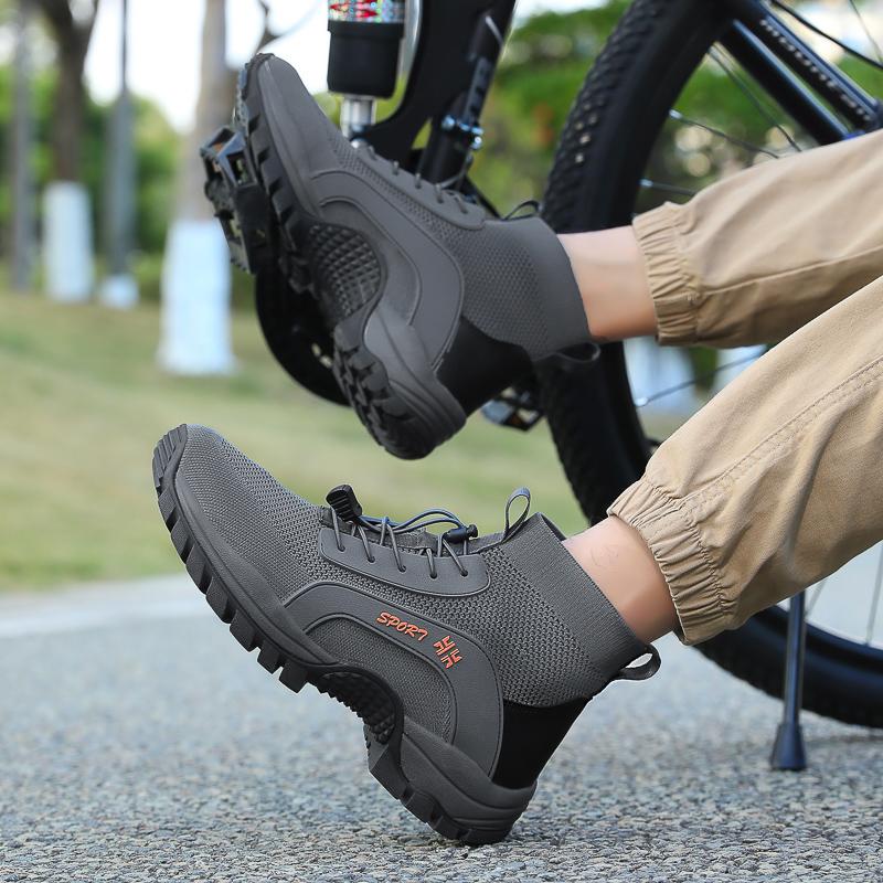 High-top Hiking Shoes Knitted Mesh Outdoor Sneakers Climbing Sports Shoes Breathable Anti-slip Trainers for Fishing Trekking Walking