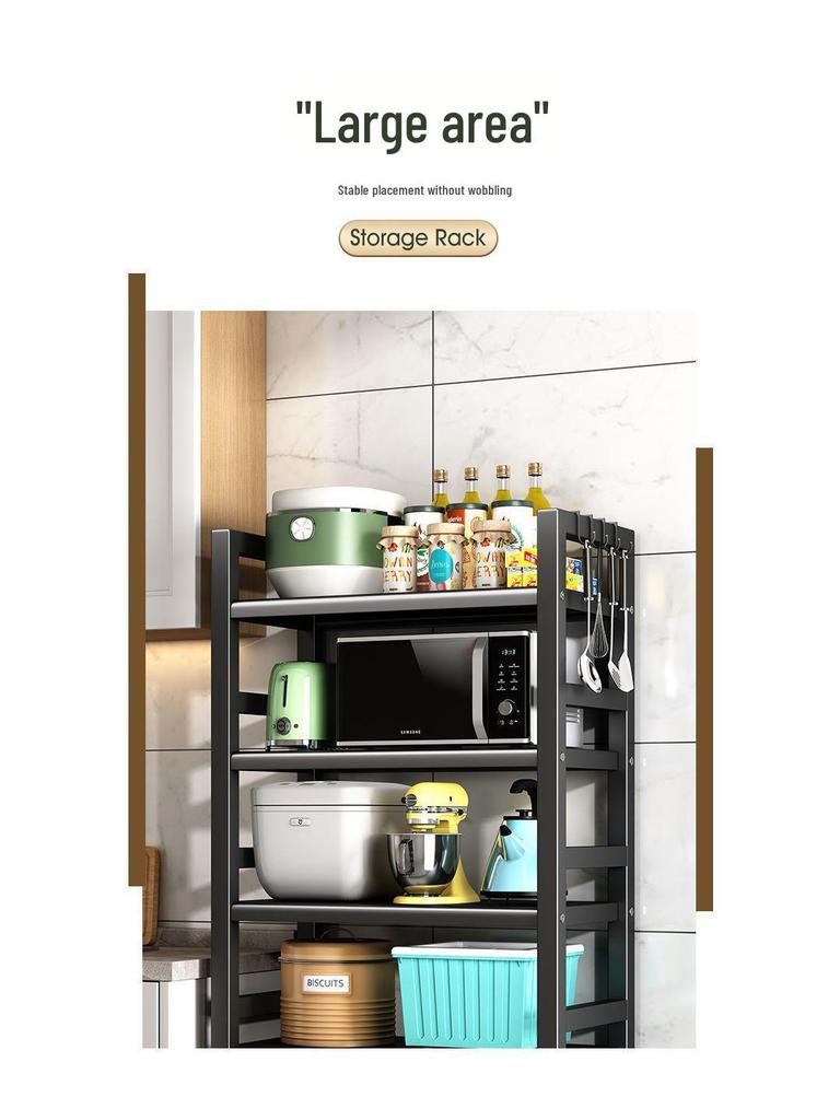 Multi-Layer Kitchen Rack: Extra Thick Microwave, Fruit & Veggie Storage with Wire Baskets & Rollers