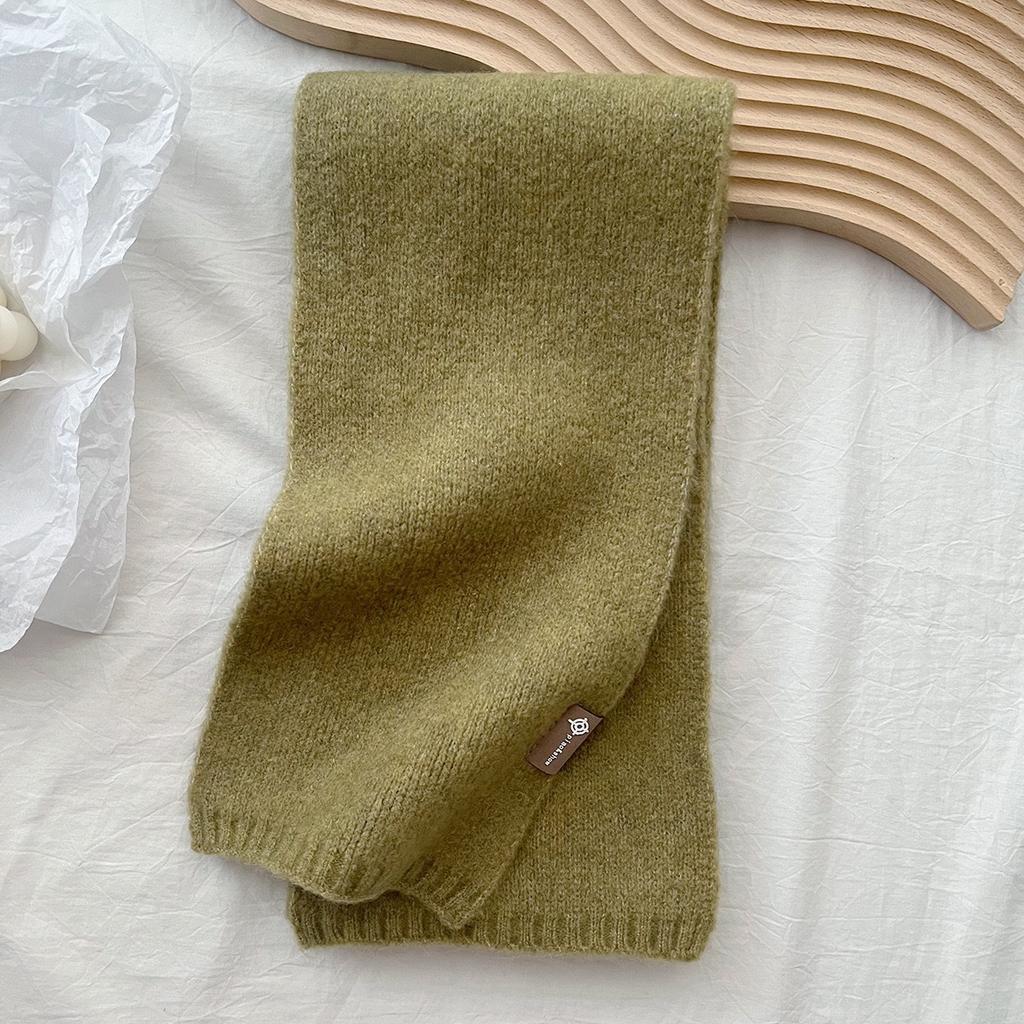 Premium sense versatile small scarf soft waxy milk tea color knitted wool scarf autumn and winter versatile Korean version to keep warm