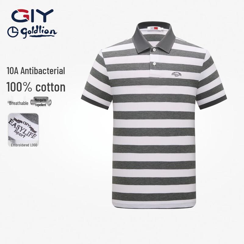 Goldlion Men's Striped Color Block Short Sleeve Polo Shirt
