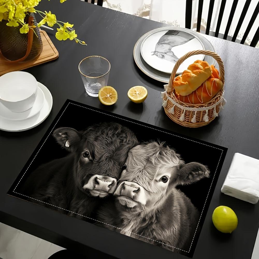 4pcs Linen Placemats, Calf Friendship Photo Placemats 12x18 Inches, Suitable for Home Kitchen Table Decoration, Holiday Party Scene Decoration, Home