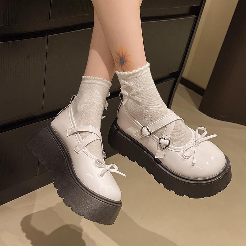 Fashion Waterproof Platform Wedges Women's Fashion Round Head Shallow Mouth Butterfly Knot Metal Buckle Non-slip High Heels