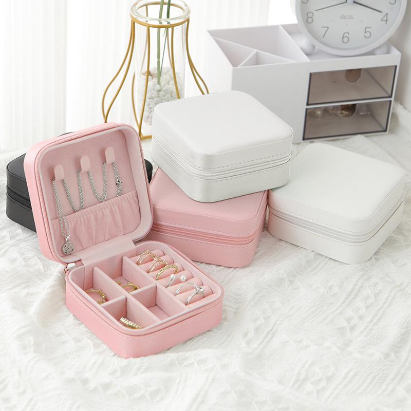 Single Layer Storage Box Ladies Travel Leather Jewelry Box Classic Black Pure White Fashion Pink Storage Box