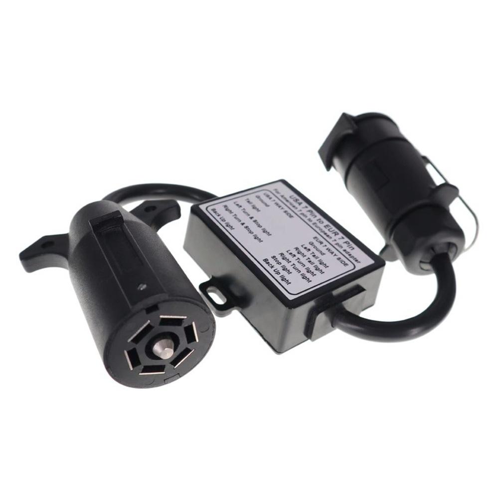 7-Way RV-Blade Socket To 7-Pin Round Connector Trailer Light Harness Connector Suitable For Caravans Boat Trailers