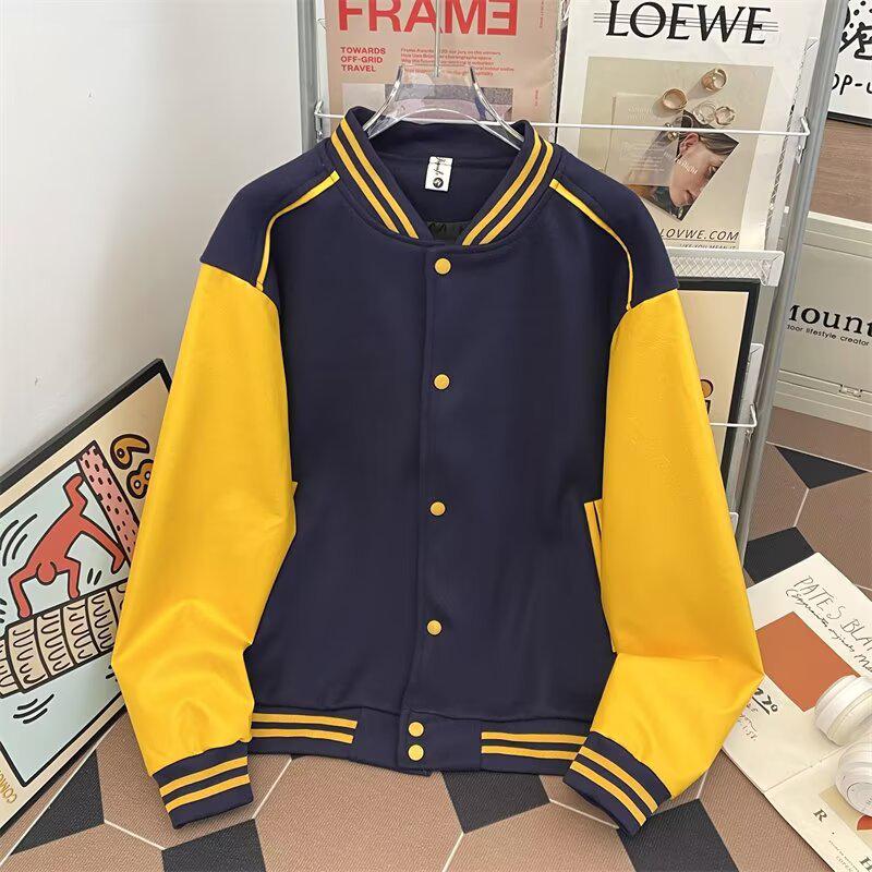Giacca da Baseball Raglan Oversize Hip Hop da Uomo con Blocco di Colore e Ricamo in Spugna - Capospalla Primavera/Autunno