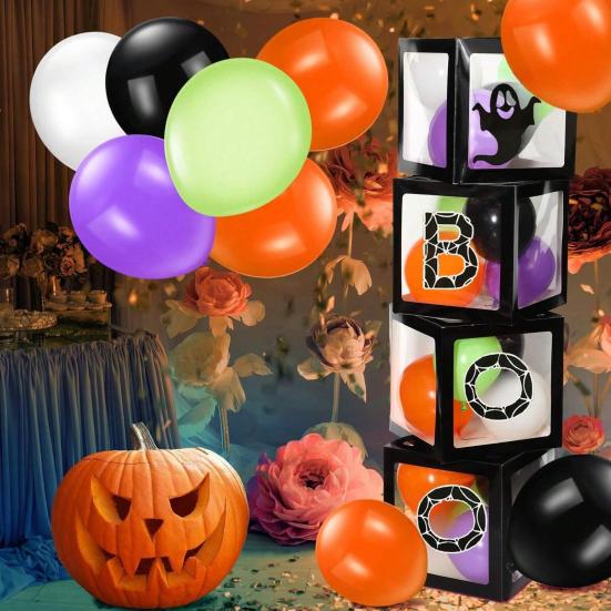 4 Pcs Halloween Balloon Box Transparent Boo Ghost Balloon Box for Halloween Baby Shower Gender Reveal Birthday Party Decor