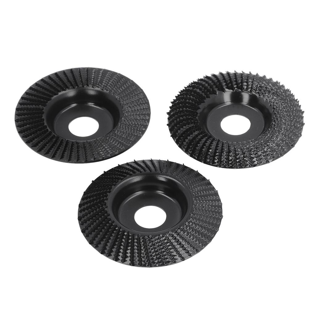 3Pcs Wood Carving Disc Set Woodworking Angle Grinder Grinding Wheels Carbon Steel 100mm Dia 22mm ID Black