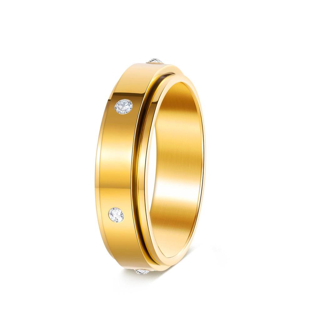 Xiyin Titanium Steel Zirconia Diamond Rotating Couple Rings Set - 7 Pieces
