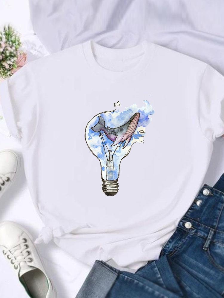 

Internet Celebrity Clothing Women s Sea Fish Print European and American Short-sleeved T-shirt Graphic T Shirts Women Clothes XXXL