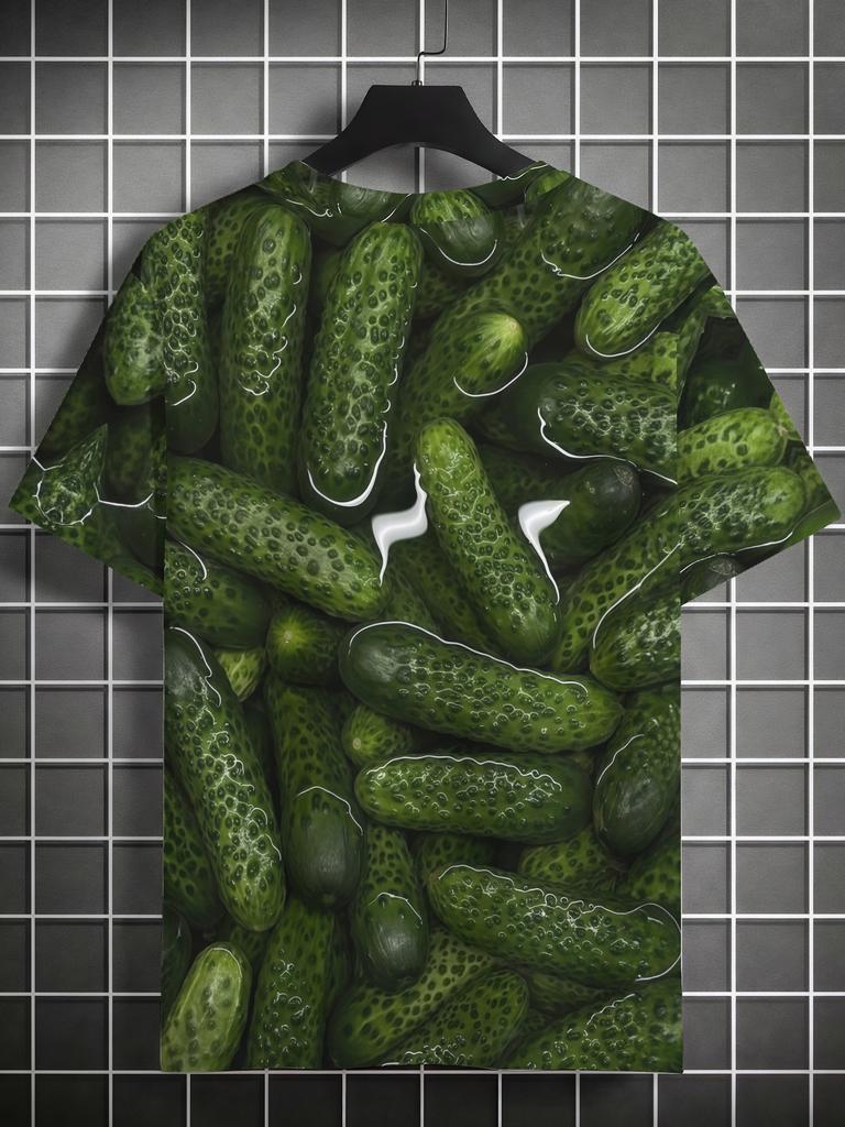 3D Summer New Cucumber Party Short Sleeve Digital Print Design T-Shirt, Trendy Men's Casual Fashion Top