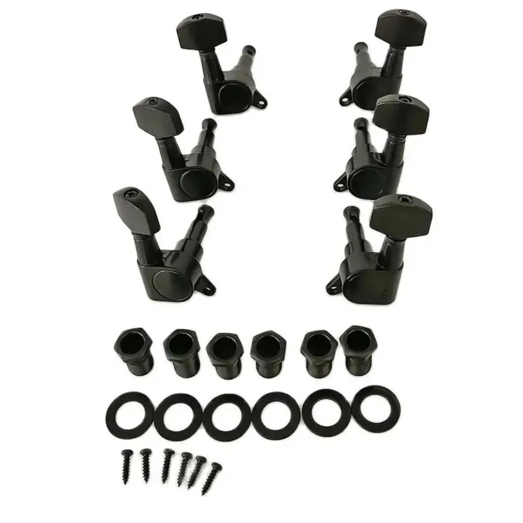 Black Square Head Folk Guitar Tuning Pegs with Enclosed Design and Built-in String Winder.