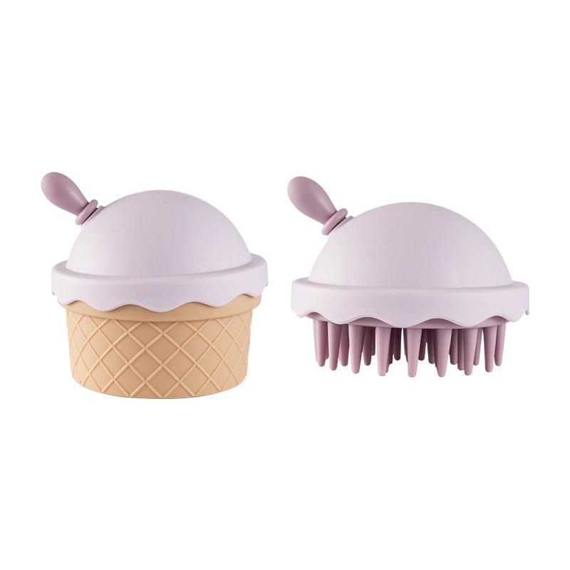 Eiscreme-Form Kopfhautmassagekämme mit Deckel und Spiegel Shampoo-Massagebürste für Kinder Haarwäsche Salon Friseurwerkzeug