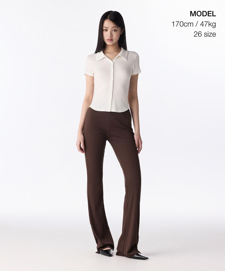 MUSINSA STANDARD WOMAN Women'S Vertical Texture Side Button Jersey Pants [Dark Brown]