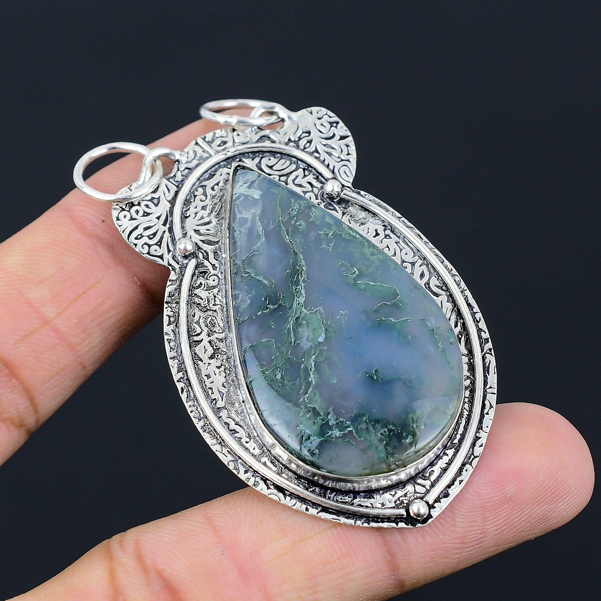 Подарок для нее Подвеска из натурального солнечного мохового агата из стерлингового серебра 925 пробы