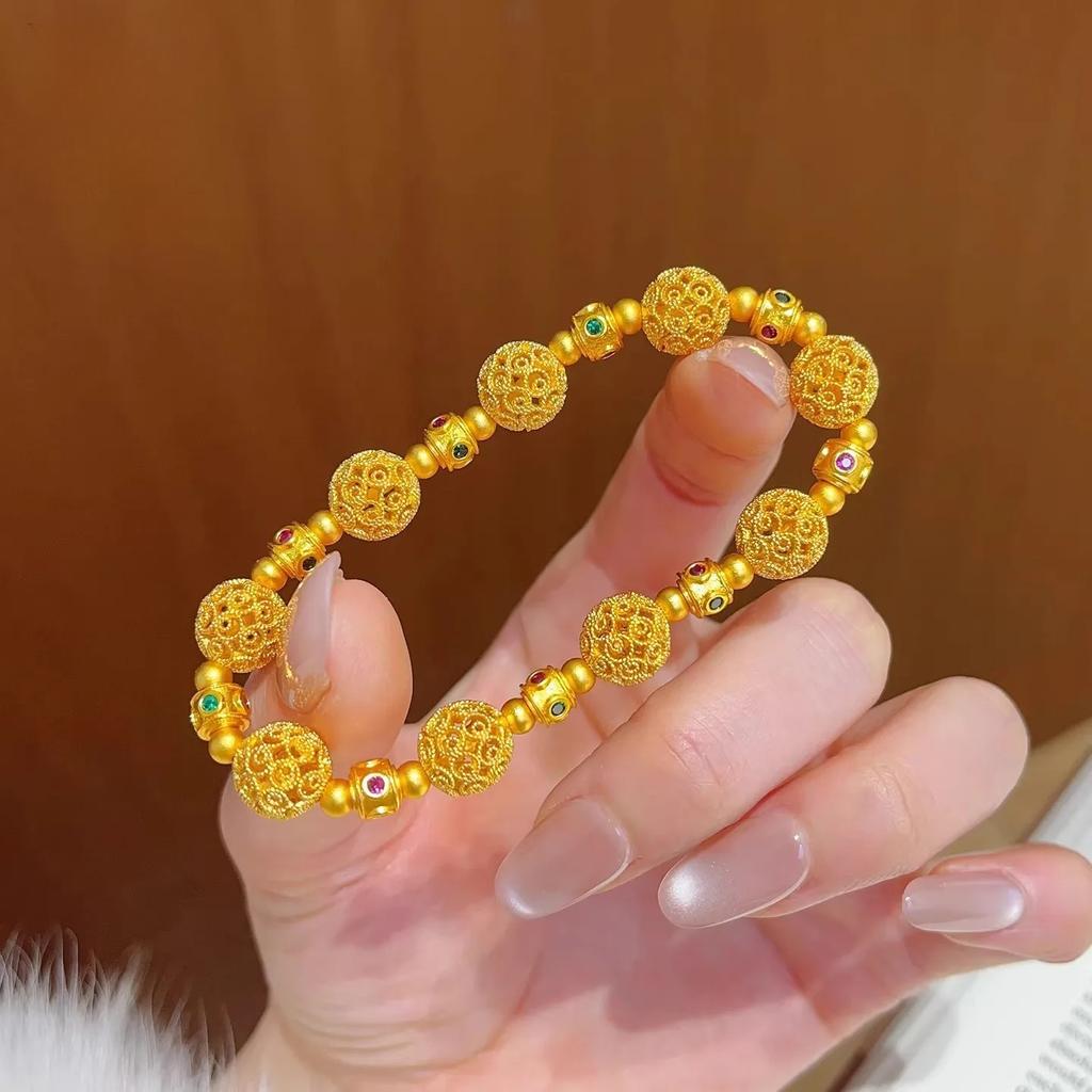 Enamel Filigree Hydrangea Bracelet Women's 24K Gold AU999 - Stackable Enamel Bracelet, Trendy Style for Mix & Match