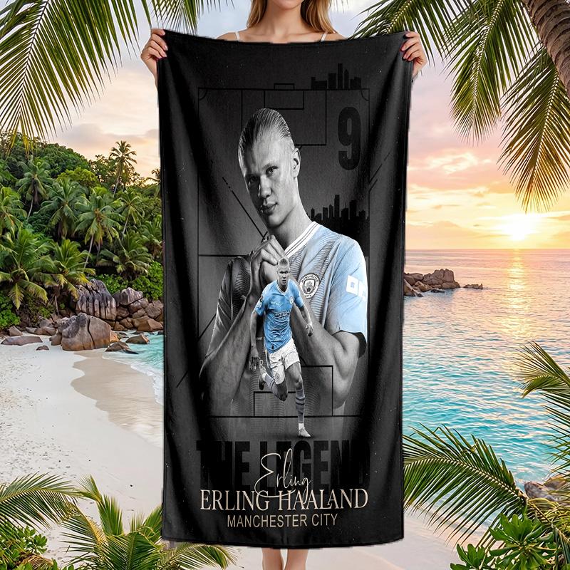 Erling Haaland Druck Schnelltrocknendes Strandtuch Mikrofaser Saugfähig Tragbares Reise-Badetuch