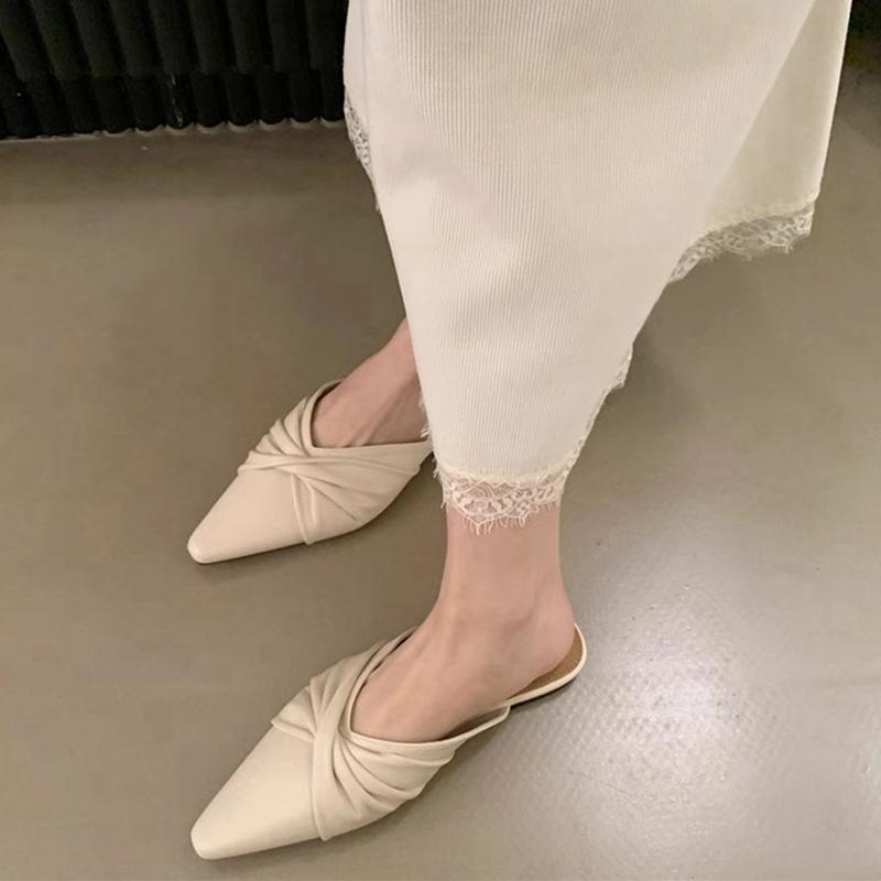Fashion SUOJIALUN 2025 Spring New Women Slipper Fashiion Bow-knot Slip On Ladies Elegant Slip On Mules Shoes Soft Flat Heel Dress Sandal