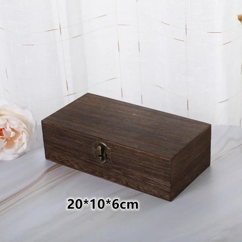 Retro Wooden Storage Box Rectangular Wood Hinged Box Container for Jewelry Keepsakes Multi-Purpose Desktop Storage Organizer
