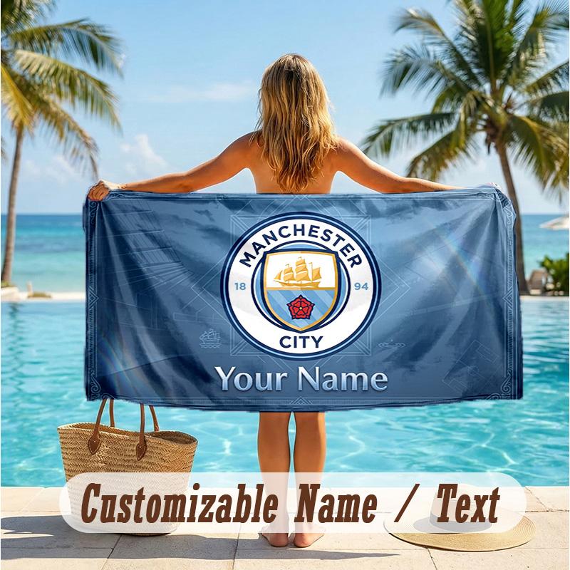 Custom Text Beach Towel, Soft Absorbent Swimming Multi-use TowelManchester City