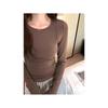 Cotton Front Shoulder Long-sleeved Bottoming Shirt Women's Spring and Autumn New Slim-fitting Round Neck T-shirt Top