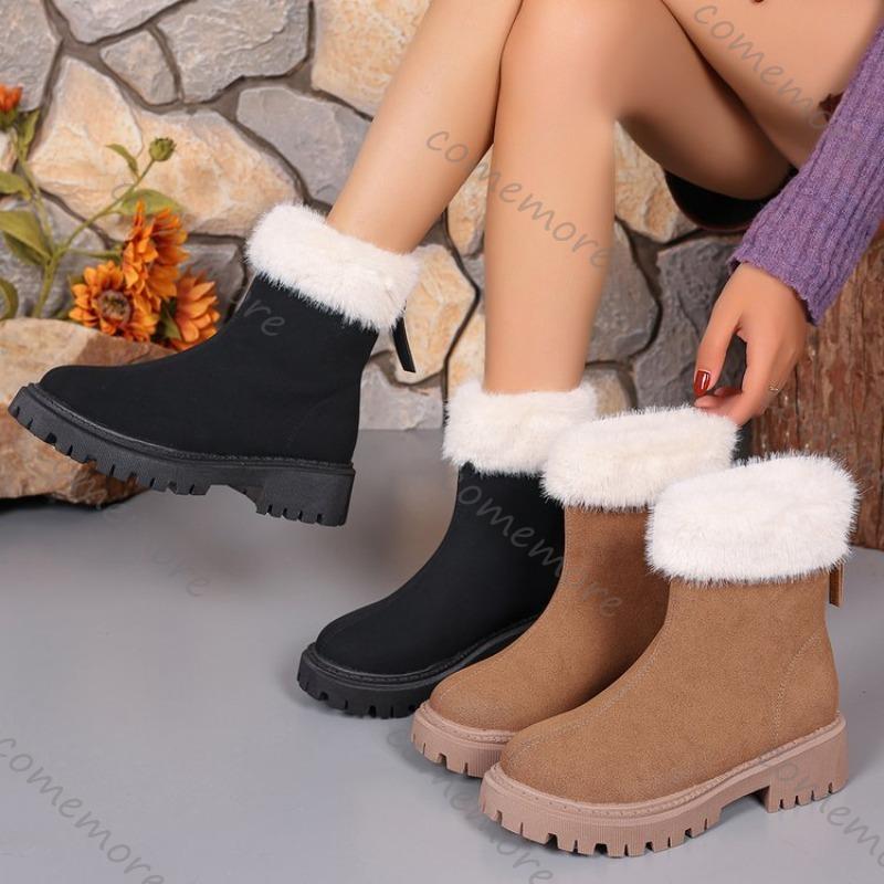 Fashion Comemore 2025 Winter New Comfortable Snow Boots Warm Cotton Back Zipper Shoes for Women Casual Thick Bottom Female Short Botines