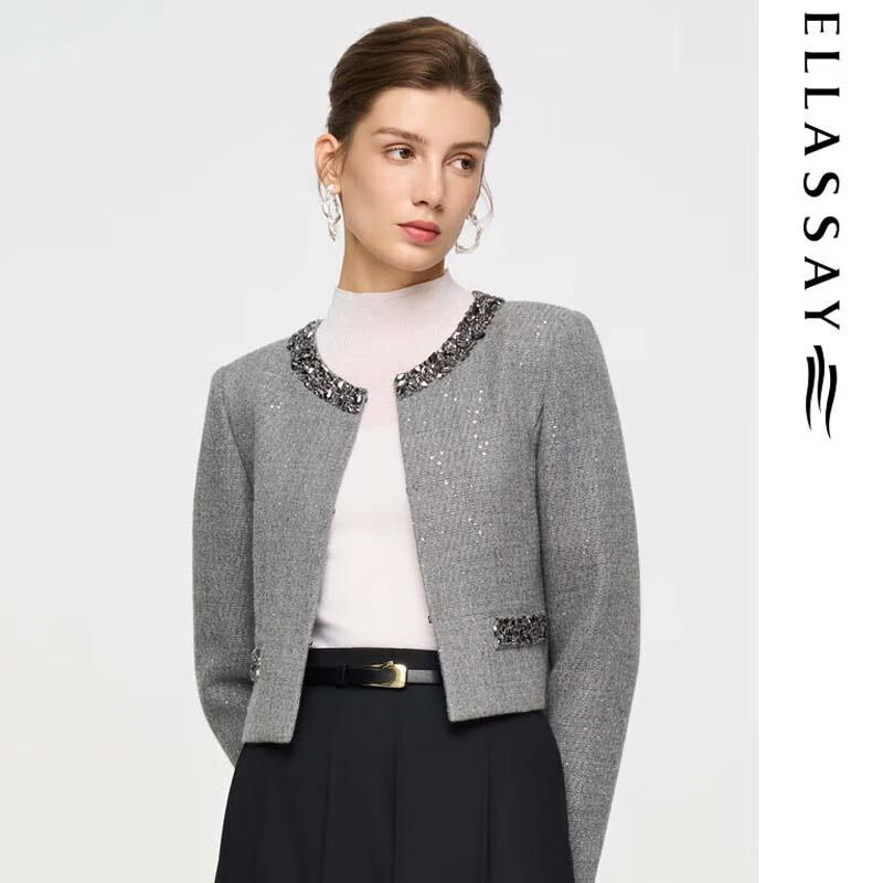 ELLASSAY Women's Elegant Round Neck Short Coat