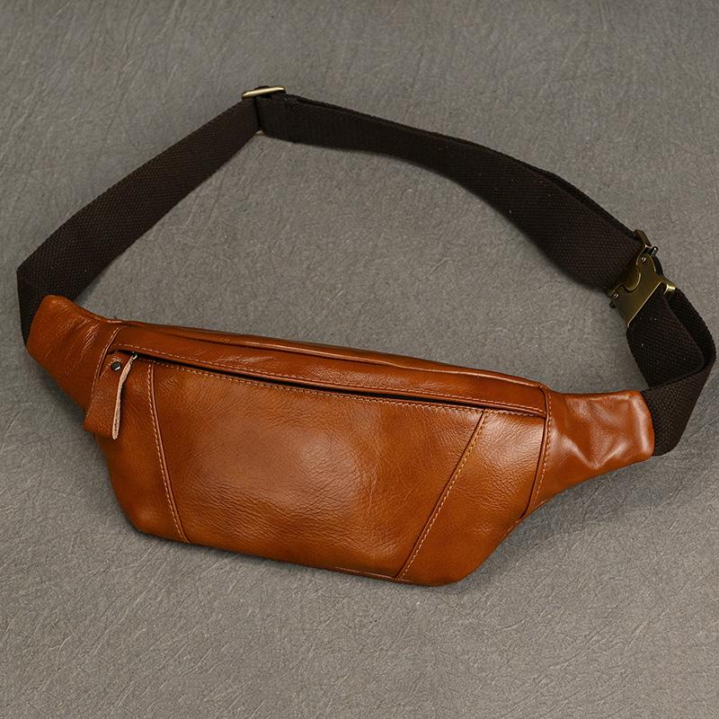 Real Leather Wait Bag Summer Outdoor Walking Bag Portable Waist Packs Crazy horse leather male fanny pack sling bag chest bag