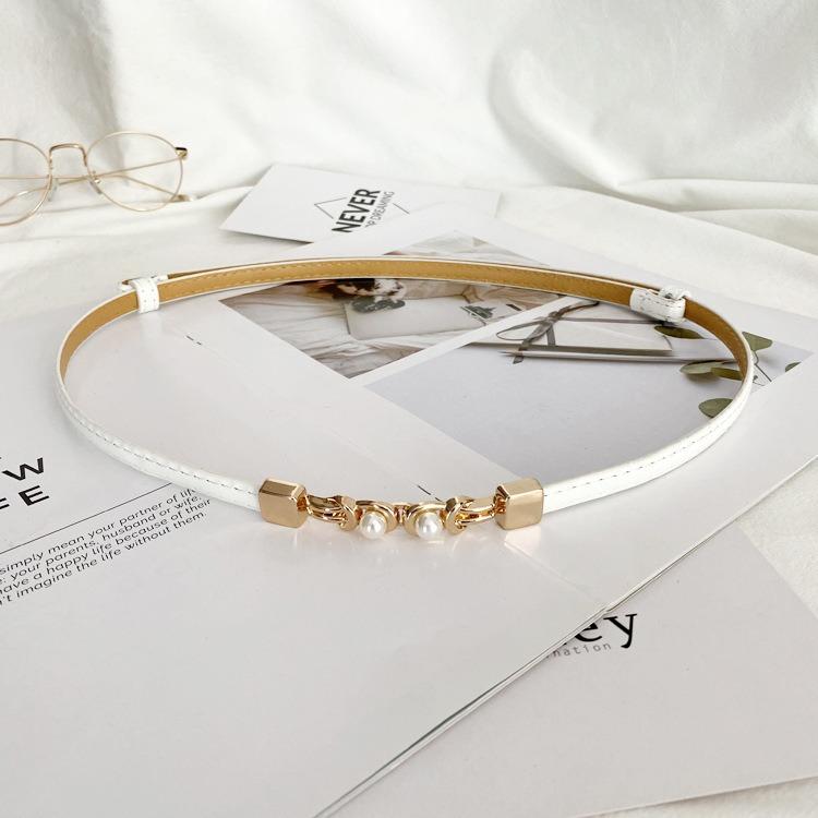 Japanese and Korean Style Fashion Suit Pearl Small Belt Women's Temperament Versatile Adjustable Sweater Black Decorative Belt Women