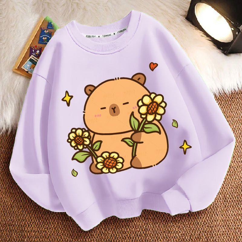 Girls' Fashion Cartoon Capibara Hoodie Spring and Autumn Children's Loose Round-neck Long-sleeved Hoodie