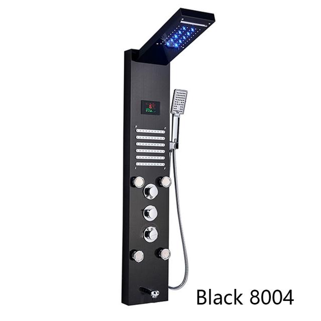 Digital Display Rainfall LED Light Shower Panel Shower Bathroom Black SPA Massage Jet With Handshower Bidet Sprayer Shower Tap