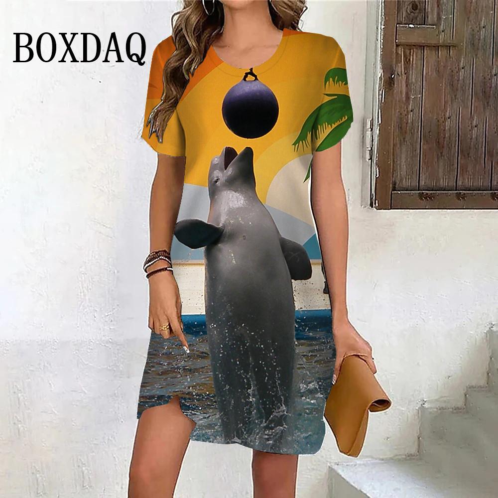 

Літня Мила Сукня з Дельфіном з Тваринним Принтом 3D Жіноча Унісекс Смішна Морська Повсякденна Оверсайз Жіноча Сукня Короткий Рукав Модна для Дівчат M