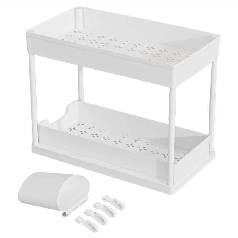

Versatile 2 Levels Under Sink Rack with Sliding Out Drawer Sturdy Spices and Dish Holder for Home Organization белый