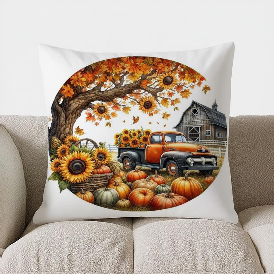 Home Decor Autumn Leaves & Pumpkins Decorative Pillow Cover Pattern Cushion Cover Suitable For Sofa Bedroom Car Pillow Cover