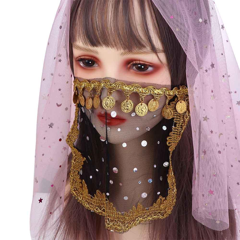 Indian Dance Sequins Girl Performance Accessories Rhinestone Face Veils Belly Dance Costumes Mesh