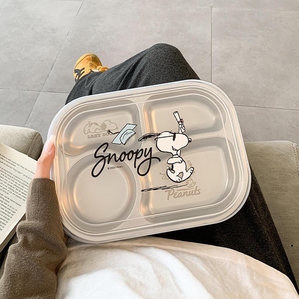 Snoopy Bento Lightweight and Easy To 304 Stainless with Removable for Office Blue Box, Use, Steel, Leak-Proof, Insulated, Stackable, Dividers,